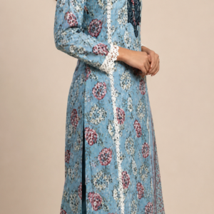 Pakiza Sky Blue Floral Cotton Dress Material | Elegant Unstitched Suit Set for Women